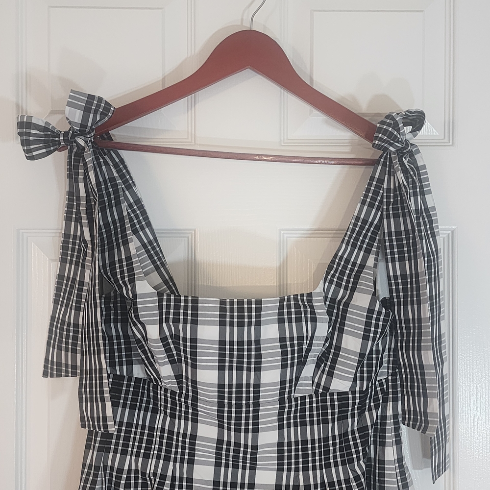 Maeve by Anthropologie Black & White Plaid Peplum A-Line Midi Dress - Size Small - Picture 3 of 11